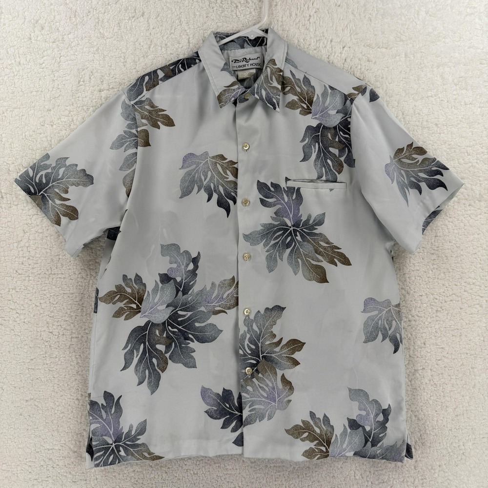 Vintage Tori Richard Shirt Mens Medium Gray Hawaiian Floral Disco Floral‎ USA